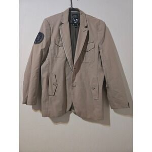 Marc Ecko Cut & Sew Mens XL Tan Khaki Utility Blazer Jacket Cotton Nylon Patch